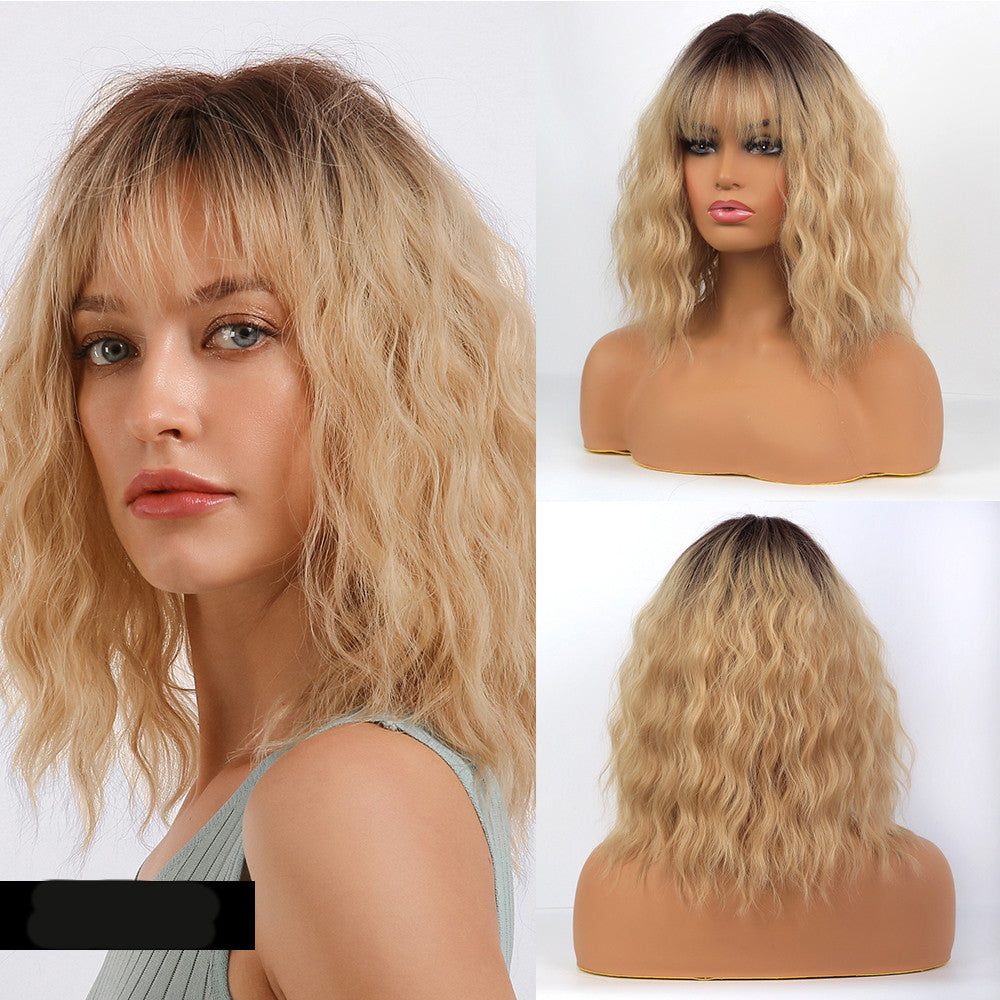 Black Gradient Gold Ladies Short Curly Hair