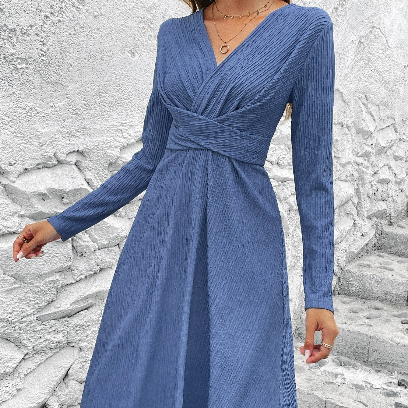 European And American Waist-controlled Slimming Long Sleeve Dress