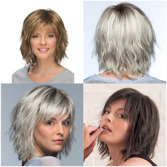 Gradient Color Short Hair Chemical Fiber Full-head Wig