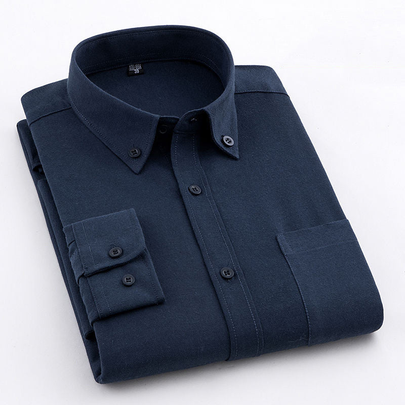 Men's Oxford Pure Color Slim Shirt For Young And Middle-aged People