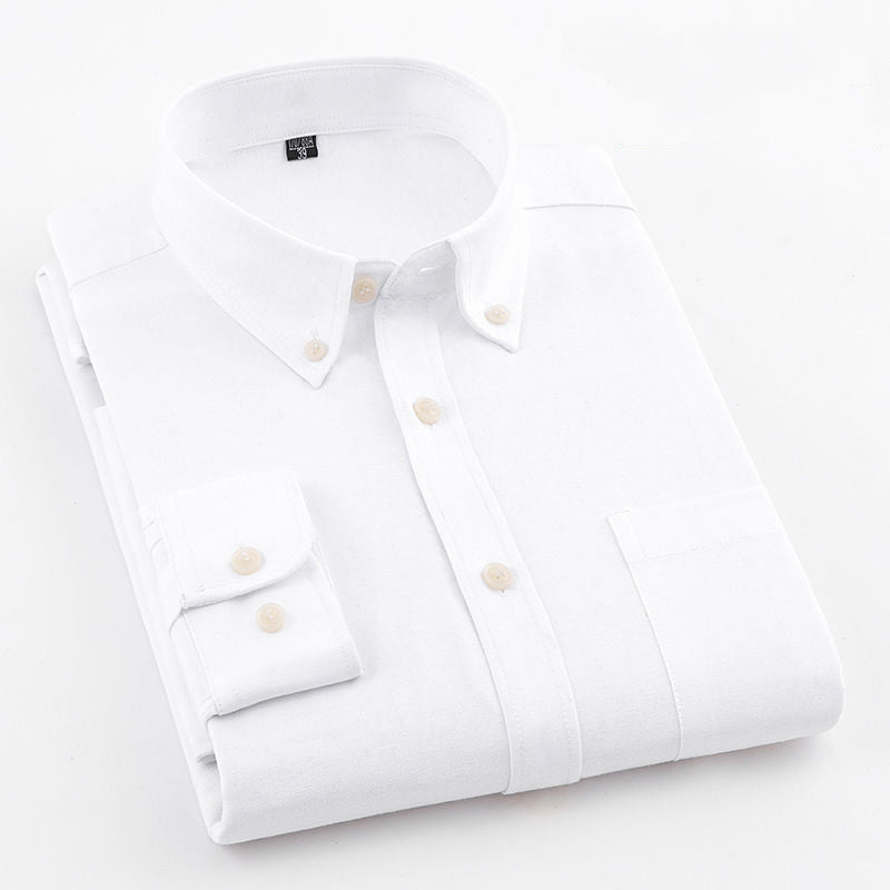 Men's Oxford Pure Color Slim Shirt For Young And Middle-aged People