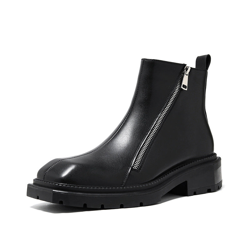 Mid Heel Square Head Flat Head Mid Top Low Tube Oblique Side Zipper Martin Boots