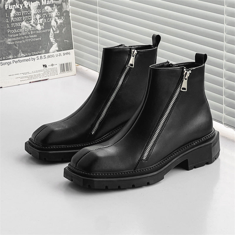 Mid Heel Square Head Flat Head Mid Top Low Tube Oblique Side Zipper Martin Boots