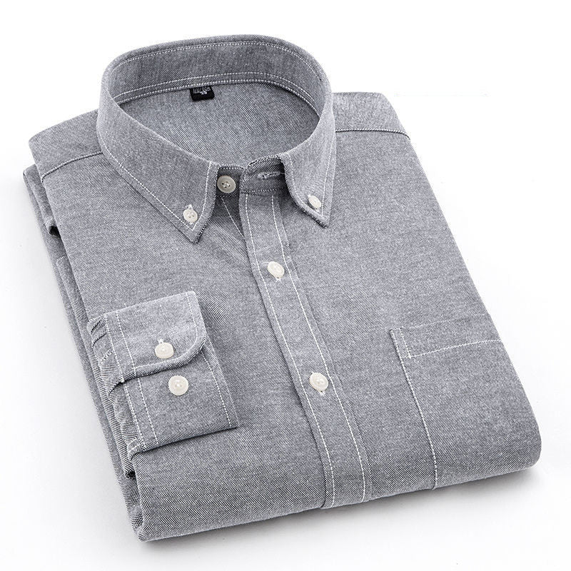 Men's Oxford Pure Color Slim Shirt For Young And Middle-aged People