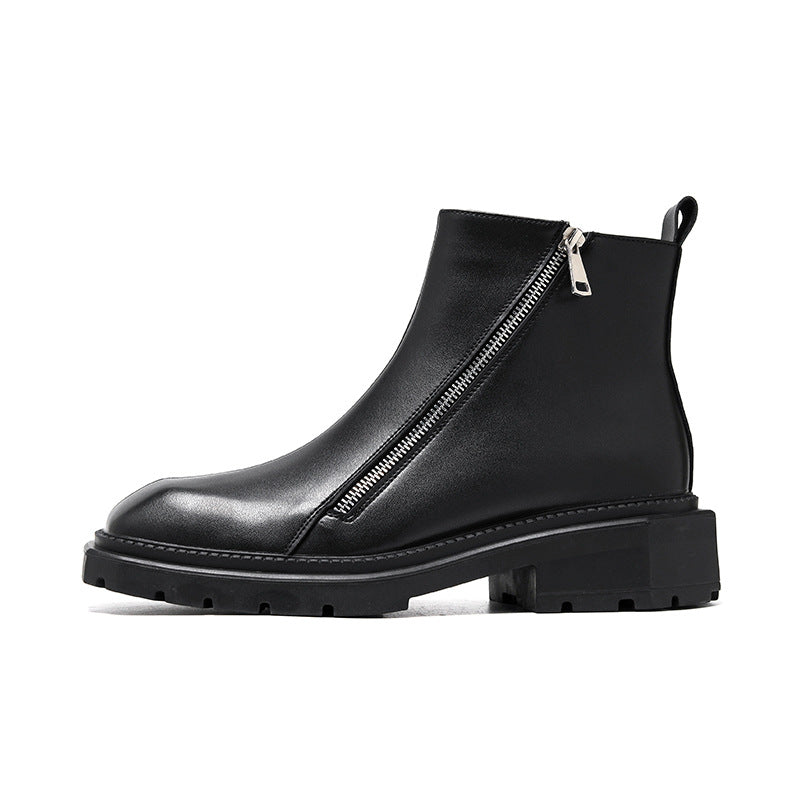 Mid Heel Square Head Flat Head Mid Top Low Tube Oblique Side Zipper Martin Boots