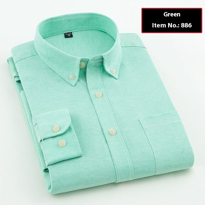 Men's Oxford Pure Color Slim Shirt For Young And Middle-aged People