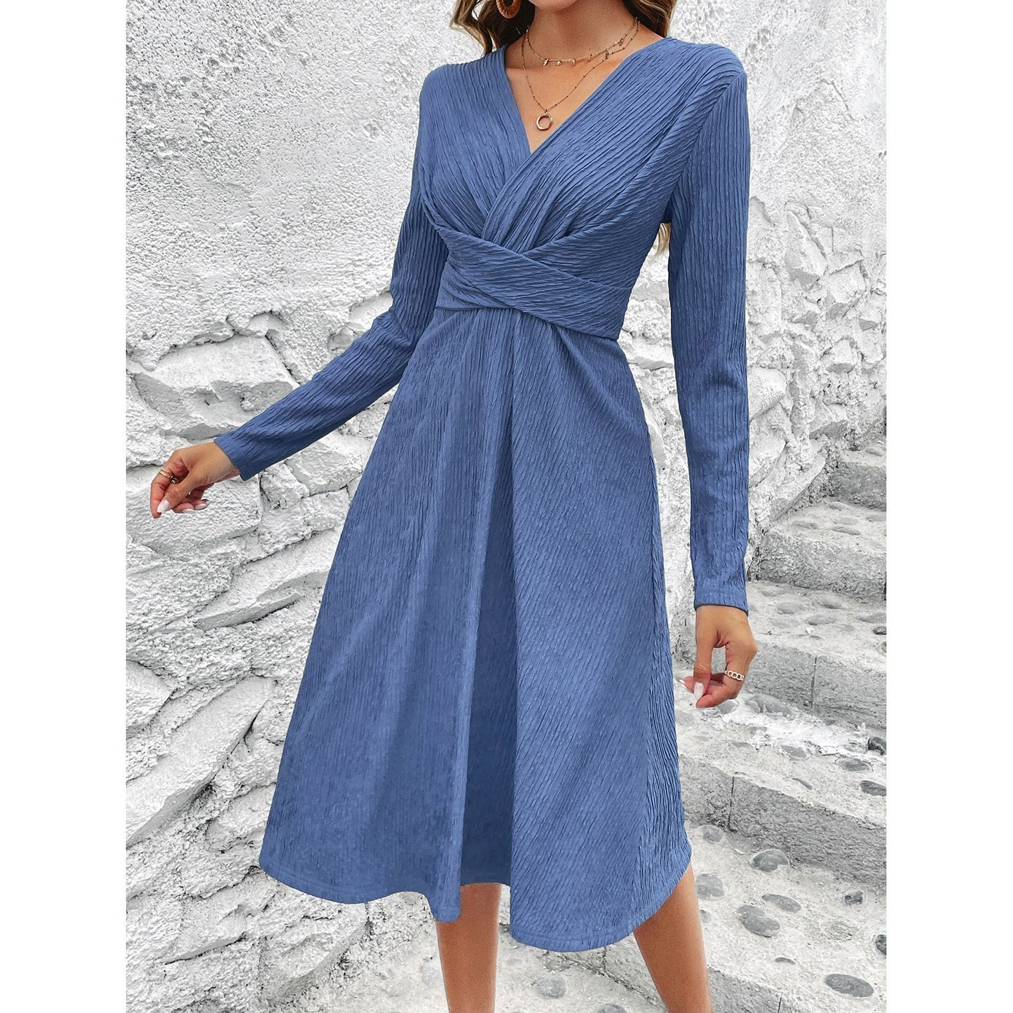 European And American Waist-controlled Slimming Long Sleeve Dress